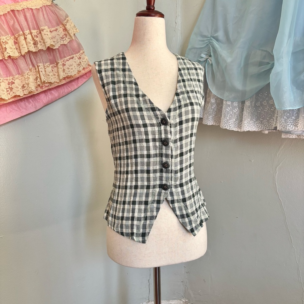 Vintage 90s Plaid Vest Top with Back Tie